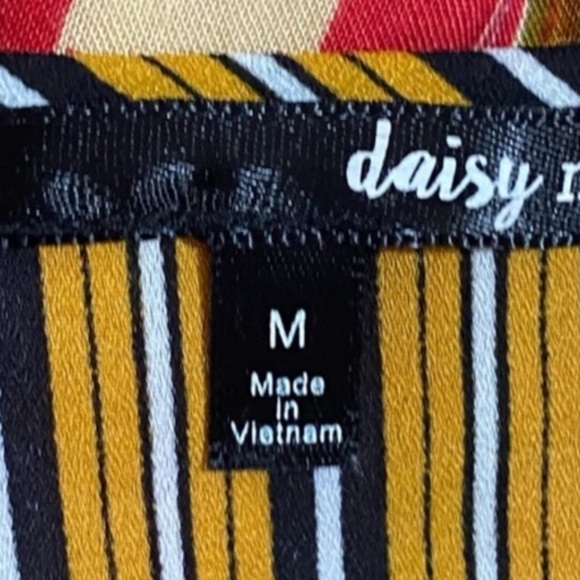 Daisy May mustard yellow and black vertical striped cropped front tie blouse - Picture 5 of 7